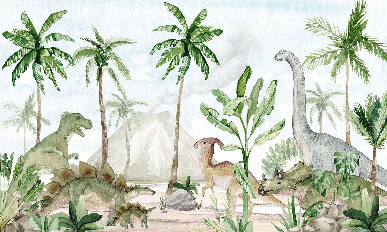 Dino Joy 1 cat Mural ilustrado de dinosaurios en tono gris - Alchemyst