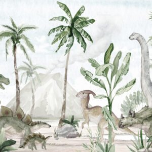 Mural ilustrado de dinosaurios en tono gris - Alchemyst