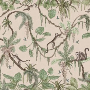 Papel tapiz con patrón de monos en tono beige - Alchemyst
