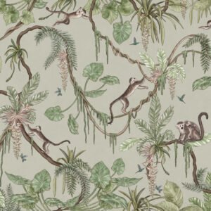 Papel tapiz con patrón de monos en tono verde - Alchemyst