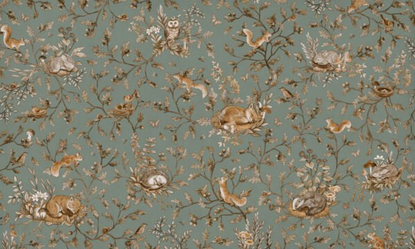 Papel tapiz con patrón de animales de bosque en tono verde - Alchemyst