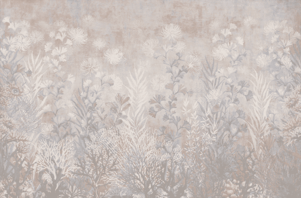 Papel tapiz con patrón floral acuático en tonos verdes y grises - Alchemyst