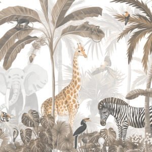 Mural ilustrado de selva con palmeras en tonos sepia - Alchemyst