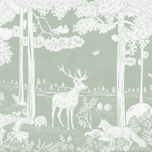 Mural ilustrado de bosque en tono verde - Alchemyst
