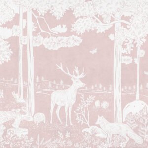 Mural ilustrado de bosque en tono rosa - Alchemyst