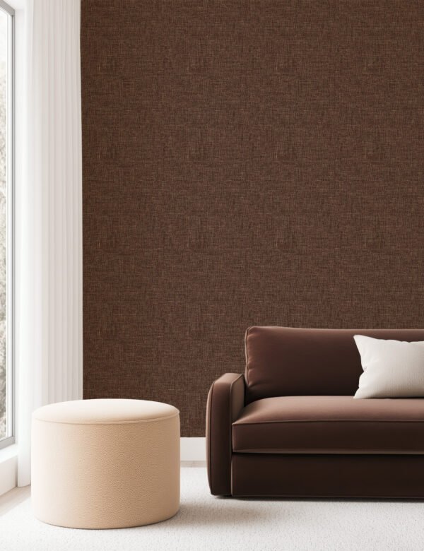 Papel tapiz / empapelado con textura de lino en tonos marrón camel en living - Alchemyst