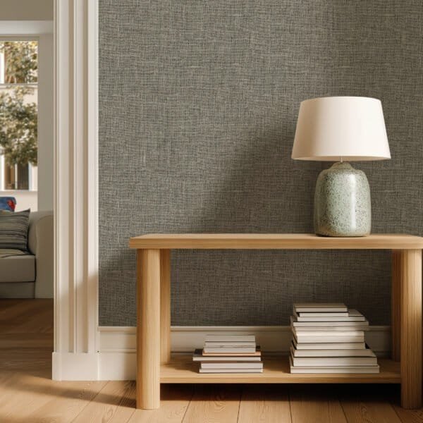 Papel tapiz / empapelado con textura de lino en tonos grises en living - Alchemyst