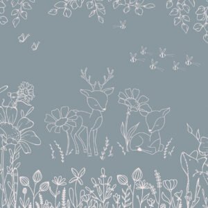 MURAL DEER DOODLES BLUE