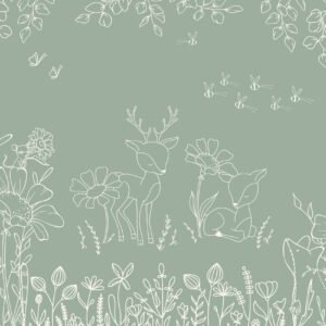 MURAL DEER DOODLES GREEN