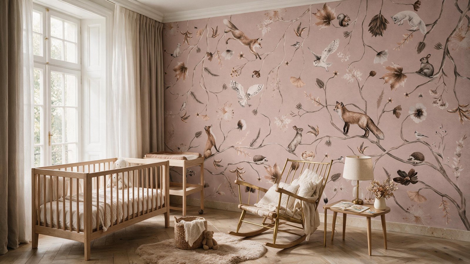 MURAL PLAYFUL FOREST-MONOCHROME PINK AMB 1