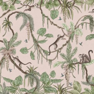 MURAL  PLAYFUL MONKEYS-PINK