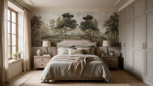 Empapelado mural A Silent Landscape 1 de ALCHEMYST aplicado en un dormitorio