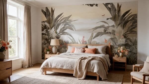 Empapelado mural Agra de ALCHEMYST aplicado en un dormitorio