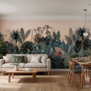 Empapelado mural Alice Day de ALCHEMYST aplicado en un living comedor