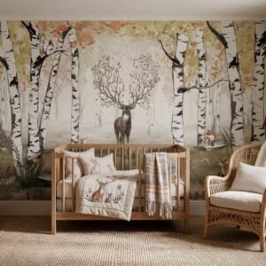 Empapelado infantil Amazing Antlers Autumn-1 de ALCHEMYST aplicado en un cuarto de bebé