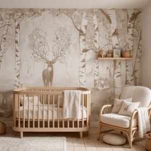 Empapelado infantil Amazing Antlers Summer-2 de ALCHEMYST aplicado en un cuarto de bebé