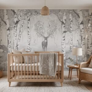 Empapelado infantil Amazing Antlers Summer-3 de ALCHEMYST aplicado en un cuarto de bebé
