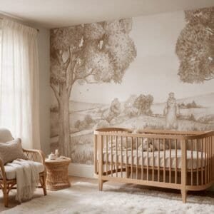 Empapelado infantil Amazing Bear & Bees-2 de ALCHEMYST aplicado en un cuarto de bebé