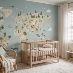 Empapelado infantil Animal Atlas de ALCHEMYST aplicado en un cuarto de bebé