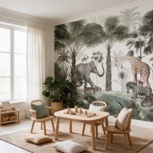 Empapelado infantil Animal Kingdom -1 de ALCHEMYST aplicado en una sala de juegos
