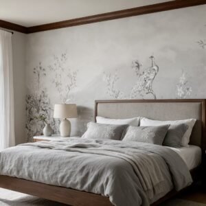 Empapelado mural Aomori 3 de ALCHEMYST aplicado en un dormitorio