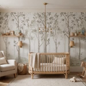 Empapelado infantil Arboles 1 de ALCHEMYST aplicado en un cuarto de bebé