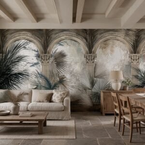 Empapelado mural Archs 01 de ALCHEMYST aplicado en un living comedor