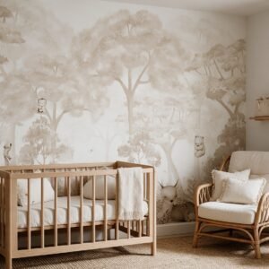 Empapelado infantil Baby Forest 1 Sepia de ALCHEMYST aplicado en un cuarto de bebé