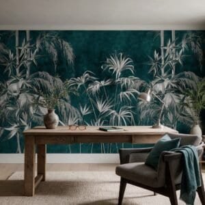 Empapelado mural Bamboo Noir 1 de ALCHEMYST aplicado en un escritorio
