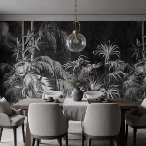 Empapelado mural Bamboo Noir 2 de ALCHEMYST aplicado en un comedor