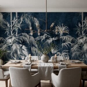 Empapelado mural Bamboo Noir 3 de ALCHEMYST aplicado en un comedor