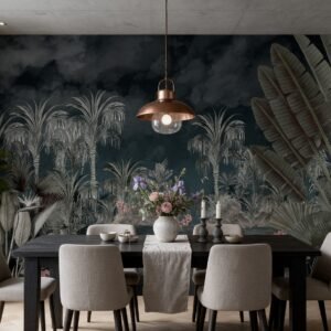 Empapelado mural Bayahibe Noir de ALCHEMYST aplicado en un comedor