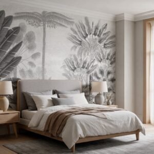 Empapelado mural Borneo 3 de ALCHEMYST aplicado en un dormitorio