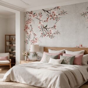 Empapelado mural Cherry Blossom-1 de ALCHEMYST aplicado en un dormitorio