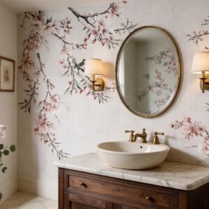 Empapelado mural Cherry Blossom-2 de ALCHEMYST aplicado en un toilet