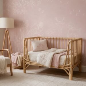 Empapelado infantil Deer Doodles Pink de ALCHEMYST aplicado en un cuarto de bebé