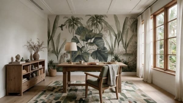 Empapelado mural Ecos Del Tropico 1 de ALCHEMYST aplicado en un escritorio