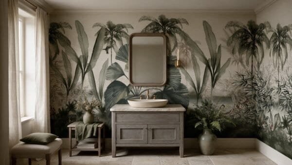 Empapelado mural Ecos Del Tropico 1 de ALCHEMYST aplicado en un toilet