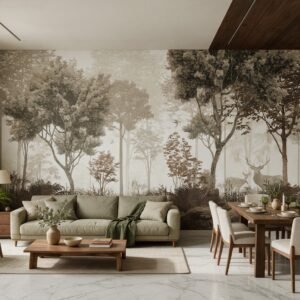 Empapelado mural Enchanted Forest 01 de ALCHEMYST aplicado en un living comedor