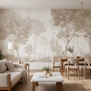 Empapelado mural Enchanted Forest 04 de ALCHEMYST aplicado en un living comedor