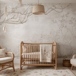 Empapelado infantil Ethereal Blossom 2 de ALCHEMYST aplicado en un cuarto de bebé