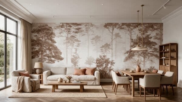 Empapelado mural Ethereal Woods 1 de ALCHEMYST aplicado en un living comedor