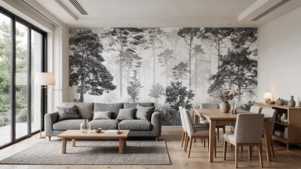 Empapelado mural Ethereal Woods 3 de ALCHEMYST aplicado en un living comedor