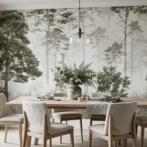 Empapelado mural Ethereal Woods 4 de ALCHEMYST aplicado en un comedor