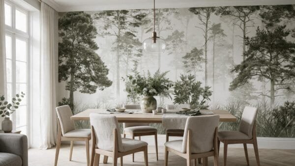 Empapelado mural Ethereal Woods 4 de ALCHEMYST aplicado en un comedor