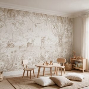 Empapelado infantil Forest Friends Spring 1 de ALCHEMYST aplicado en una sala de juegos