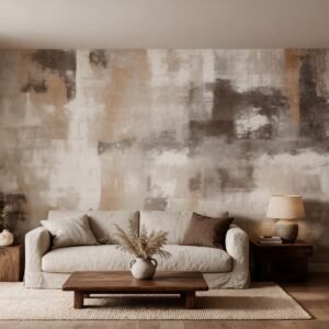 Empapelado mural abstracto Fragmentos 17 de ALCHEMYST aplicado en un living comedor