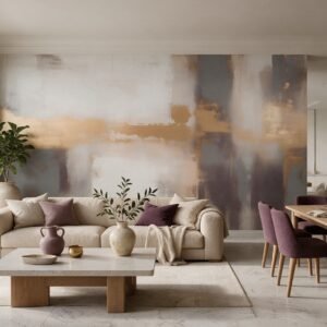 Empapelado mural abstracto Fragmentos 38 de ALCHEMYST aplicado en un living comedor
