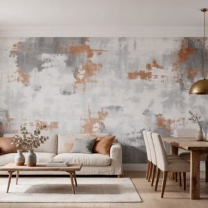 Empapelado mural abstracto Fragmentos 59 de ALCHEMYST aplicado en un living comedor