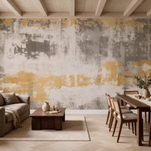 Empapelado mural abstracto Fragmentos 62 de ALCHEMYST aplicado en un living comedor